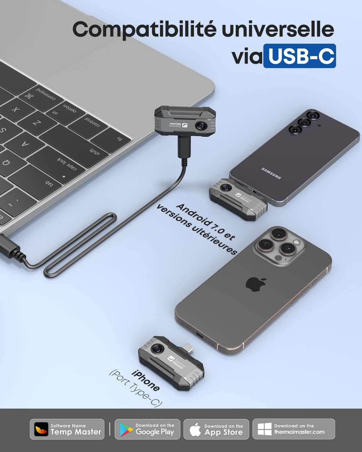 Caméra thermique Thermal Master P1 pour iPhone 15/16 et Android Caméra infrarouge Thermocaméras avec résolution X³ IR 320x240, -20℃-600℃ Inspection de maison 15x Zoom