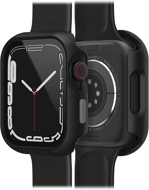 OtterBox Eclipse zderzak do zegarka ze zintegrowaną szklaną osłoną ekranu do Apple Watch Series 9/8/7 - 45mm, szkło hartowane, eleganckie etui ochronne do Apple Watch, Czarne