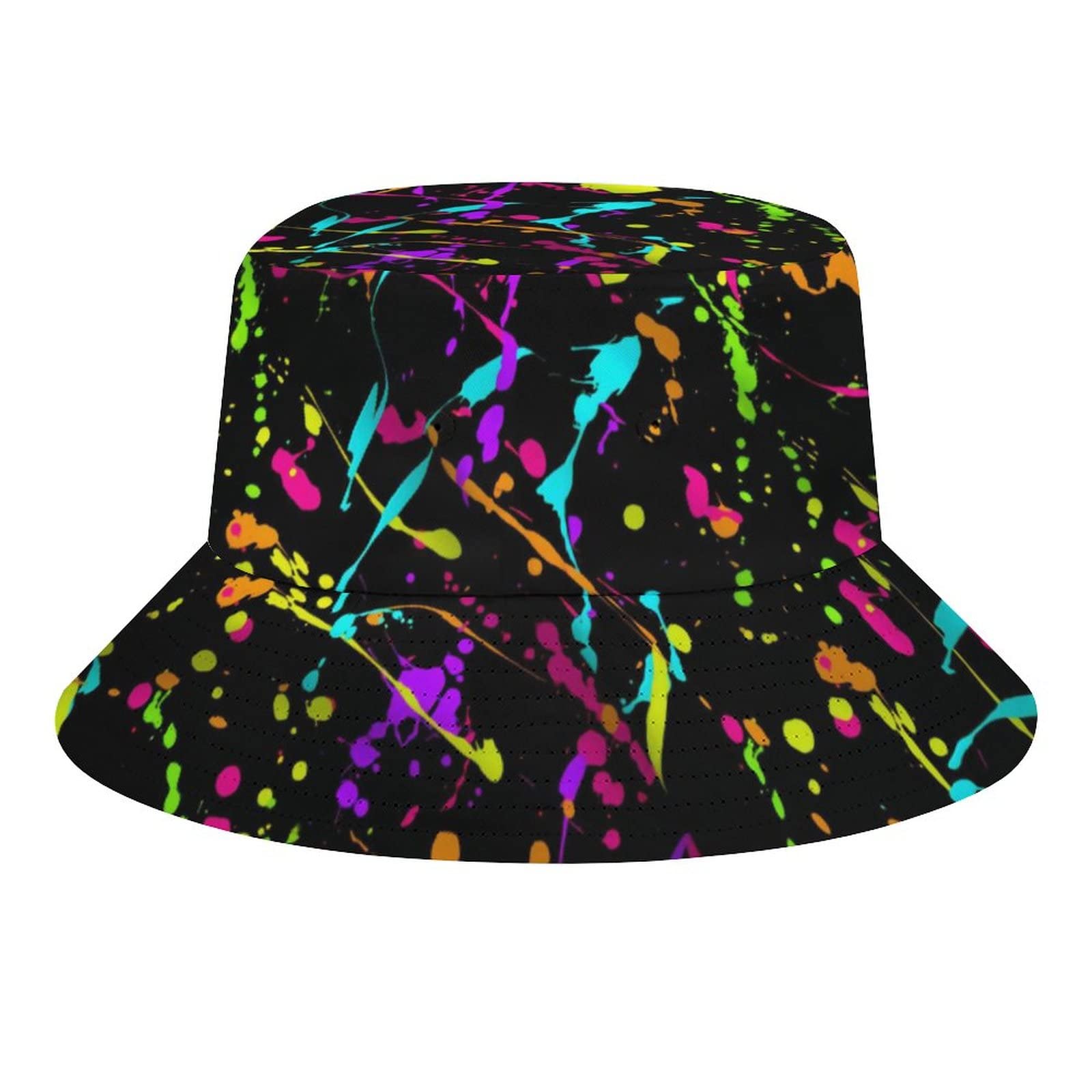 Zeduodianz Unisex Glow In Dark Splatter Neon Bucket Fisherman Hat Casual Packable Sun Summer Cap For Men Women,One Size