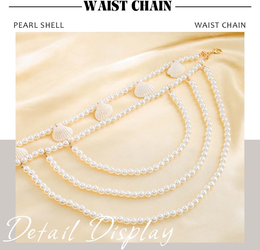 CanB Pearl Waist Chain Shell Body Chains Jewelry Layered Pearl Belly Chain for Women - Image 4