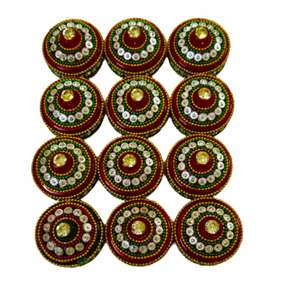 Avanti Creation Handcrafted Kundan Studded Kumkum Box | Sindoor Dibbi | Gift Box for Decoration | Jewellery Box | Gift for Women 1.5 Inch (10)