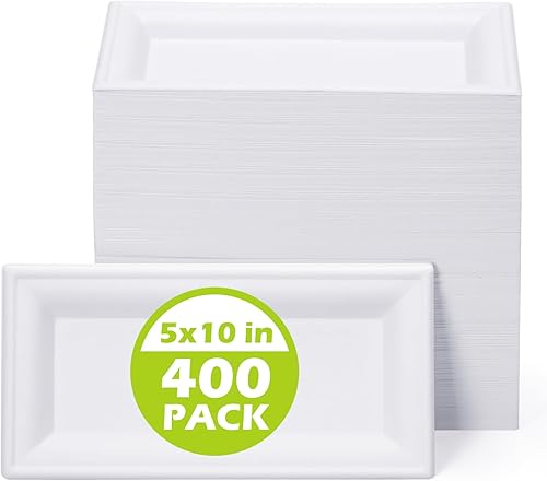 Tanlade 400 platos rectangulares desechables de 5 x 10 pulgadas, platos para servir a granel, platos rectangulares de fibra de bagazo de caña de