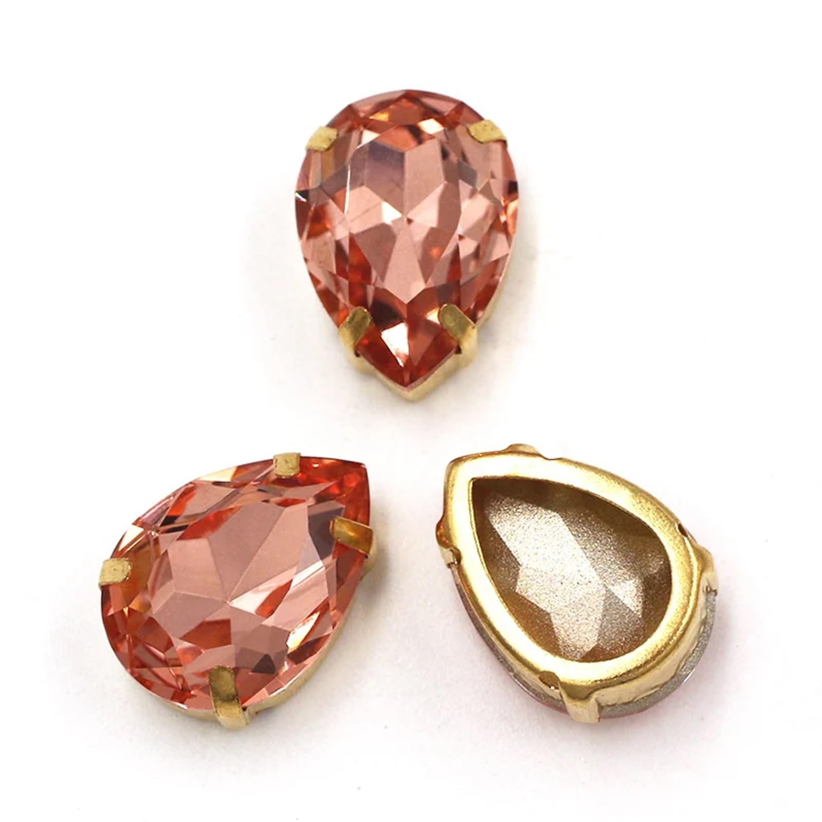 Szklane kamienie stras ze szkła, z oprawką, do szycia, kształt kropli, wielokolorowe, wiele rozmiarów, 12 sztuk (Water Red, 12 sztuk – 7 x 10 mm)
