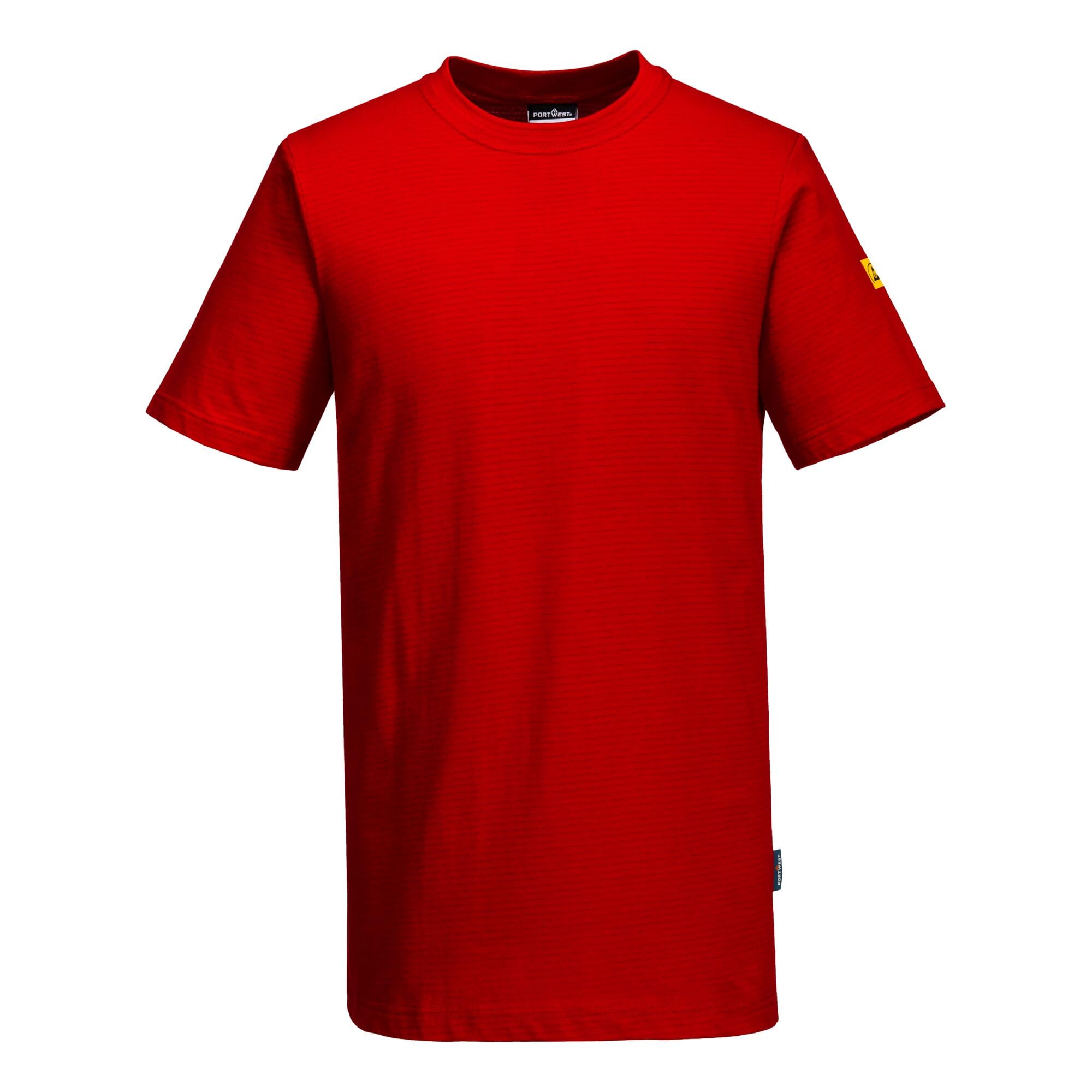 Portwest AS20 Anti-Static ESD Short Sleeve T-Shirt Cotton Carbon Fiber Lightweight Safety Workwear Comfortable Fit, Intense Red, 3XL — image 1