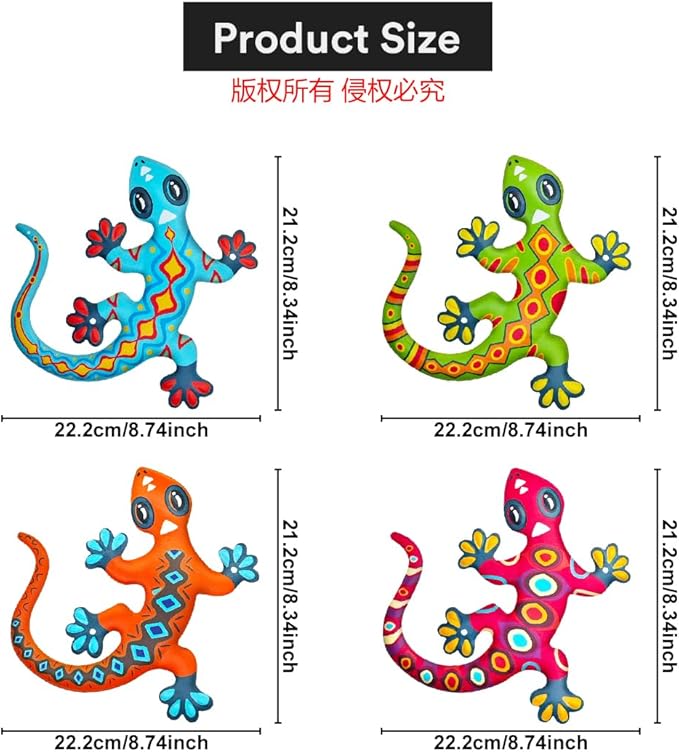 Decoración de pared de lagarto de metal para exteriores 4 unidades miniatura 5
