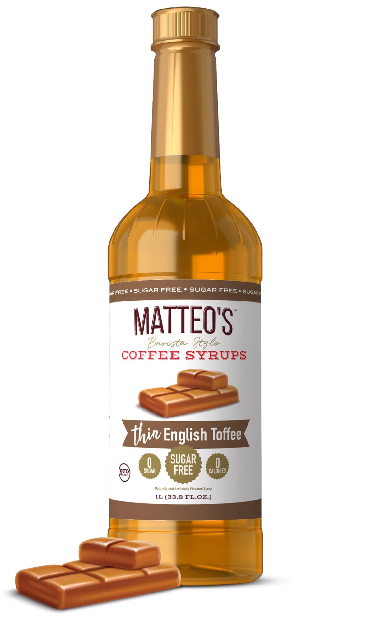 Matteo's English Toffee Syrup for Coffee, Lattes, Cappuccinos & Desserts – Sugar-Free Sweetener for Beverages, Keto Friendly, Zero Calories, Indulgent Flavor, Non-Alcoholic, 33.8oz (1pk)
