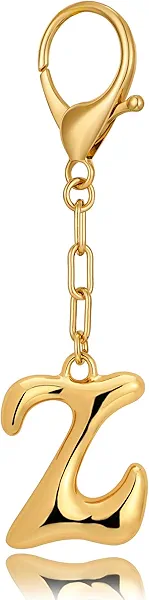 WOWORAMA Initial Letter Keychain for Women Chunky Gold Bubble Letter Bag Charm Purse Charm Personalized Keyrings Accessories