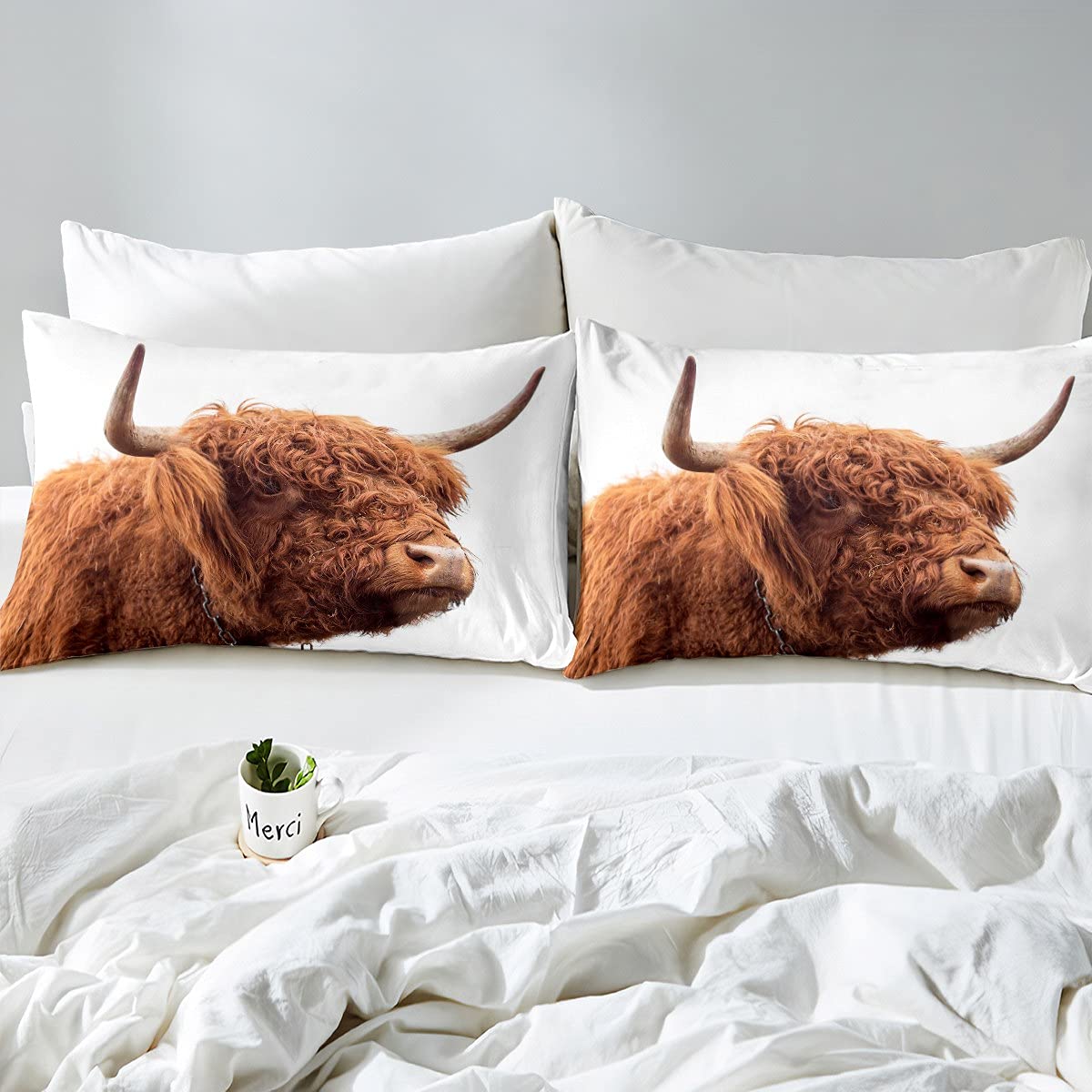 Copripiumino Matrimoniale 3 Pezzi Con Mucche Highland - Biancheria Da Letto In Microfibra Morbidissima - 5