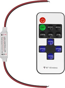 RF Mini Wireless Remote Controller for Single Color 3528 5050 LED Strip Lights, Wireless Remote Control with Connector, RF LED Strip Light Dimmer