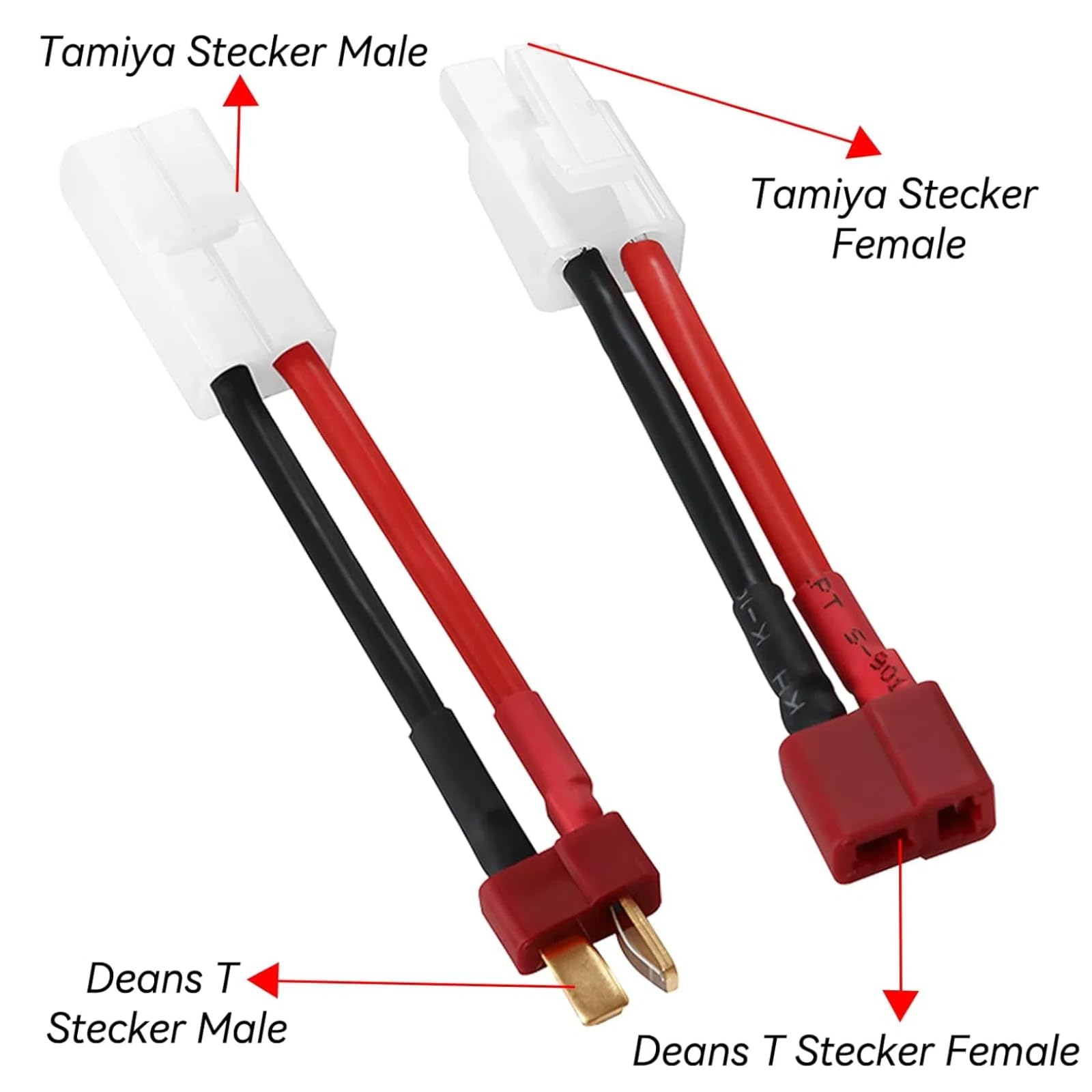 Lot De 2 Adaptateurs Lipo – Fiches T Mâle/femelle 13,5 Mm – Câble 14 AWG – Contacts Dorés – RC