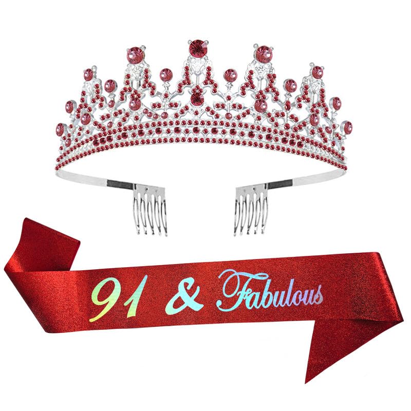 ALRBE TIN Happy Birthday Party Sash and Tiara Kit Red Sash and Tiara for Party Supplies Birthday Gift