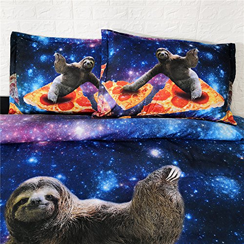 Royal Linen Leisurely Sloth On Pizza And Galaxy Bed Set 3Pcs Kids Bed Linens Full Queen King Size Bedding With 1 Duvet Cover 2 Shams, Not Comforter (Jf531, Queen 3Pcs) #TOP2