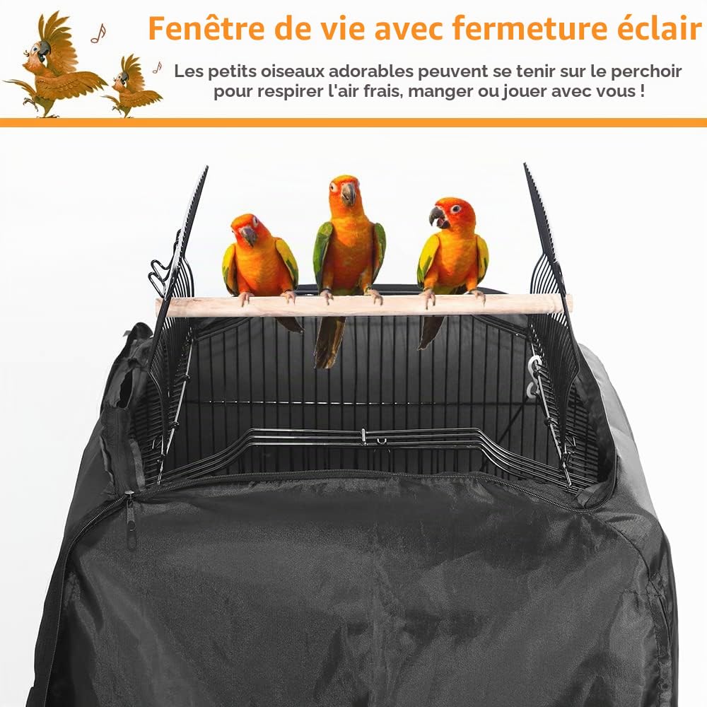 ASOCEA Housse de Cage à Oiseaux Extra Large Good Night - Housse Universelle occultante pour perruches, perruches, aras, Conures carrées - Noir