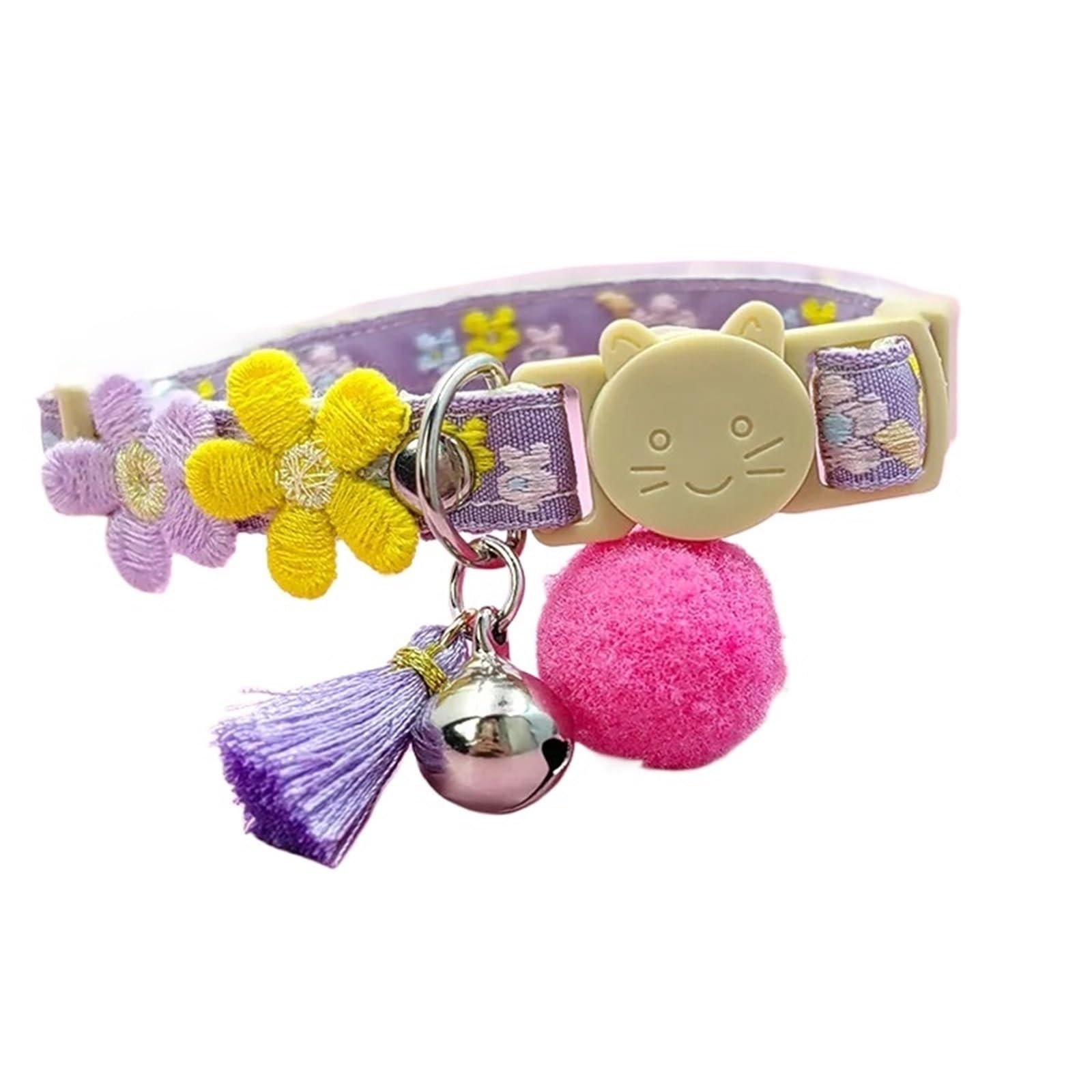Katzenhalsband mit Glöckchen, Spitze, Blume, Haustier-Quastenanhänger, Schnellverschluss-Schnalle, um Ersticken zu verhindern, for Katzen, Welpenbedarf(Color1)