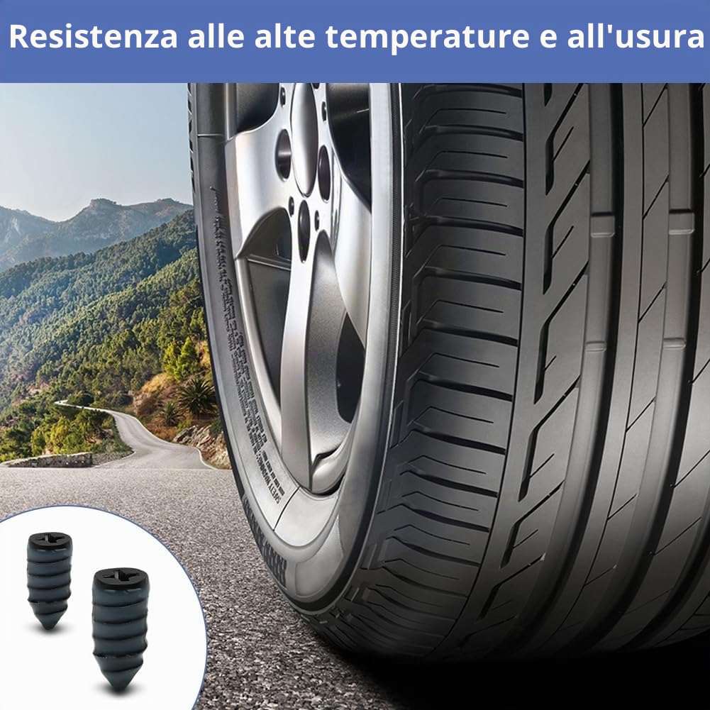 Chiodo in Gomma per Riparazione Pneumatici con Cacciavite, 16 Pezzi Chiodo per Riparazione Pneumatici Sottovuoto, Kit Riparazione Pneumatici in Gomma, per Auto, Moto, Camion e Bici (8 S+8 L)