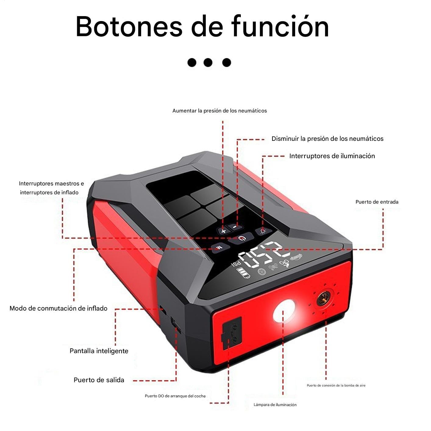 Arrancador de Batería de Coche Cargador para Baterías de Coche y Pack de | Accesorios Multifunción Duraderos para Inflar Neumáticos