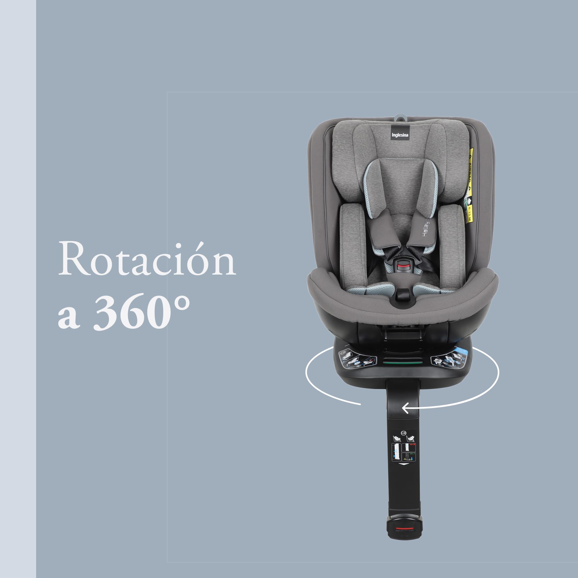 Inglesina Halley Pro, Grey, Silla de Coche Giratoria 360° ISOFIX, de 0 a 12 Años (40-150 cm), Reclinable y Transpirable, Homologada ECE R129/03