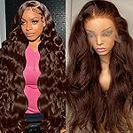 abbildung 28inch Chocolate Brown Lace Front Wig Human Hair 13x6 HD Transparent Body Wave Lace Front Wigs Human Hair Pre Plucked Glueless Frontal Brown Wig Human Hair 180% Density 4