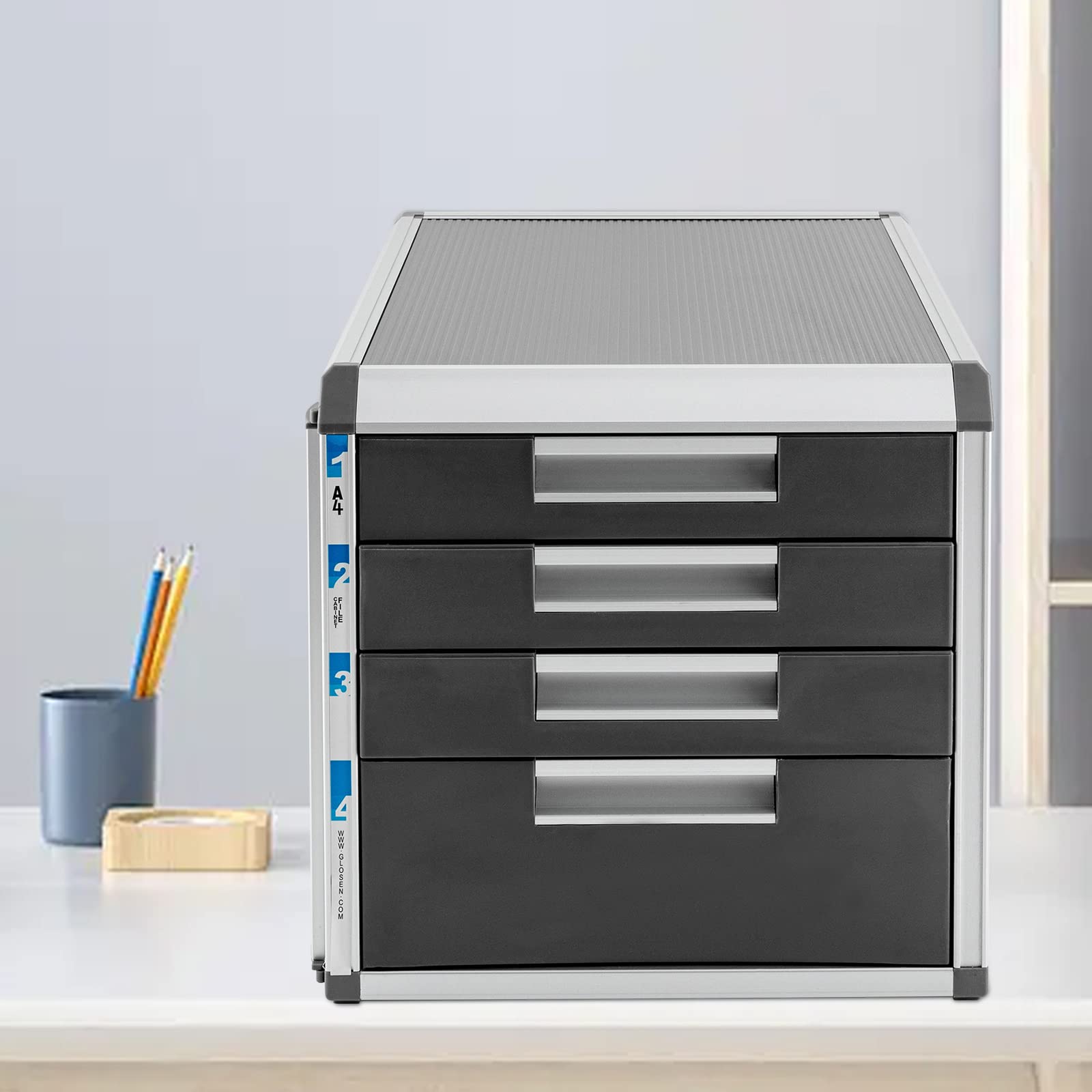 Organizer da scrivania in alluminio, 4 scomparti, richiudibile, per documenti, ufficio, 31, 5 x 35 x 29, 8 cm, per documenti, appunti, chiavi
