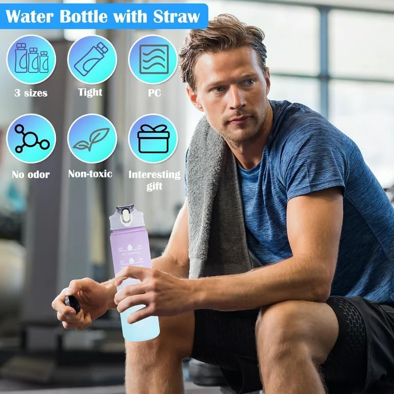 Image of Water Bottle with Motivational Time Marker, Motivational Water Bottle,Sipper Straw Drinking Reminder with BPA Free Tritan Material For Gym,Kids,Home,Office,School-Multi(1 Litre Bottle)-1Pic