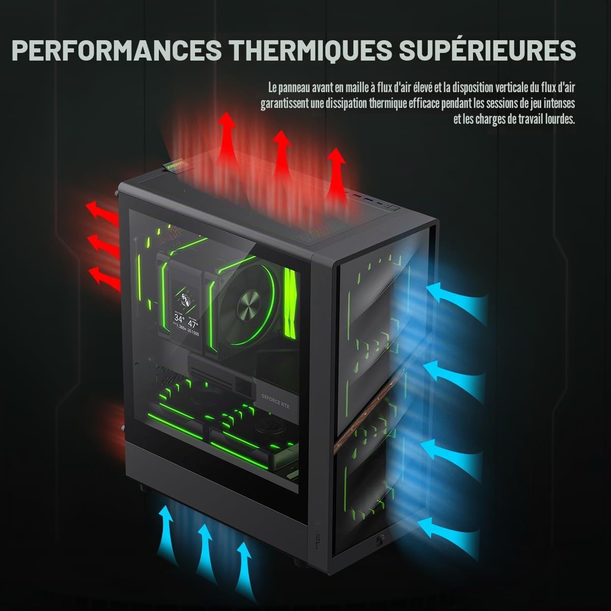 GAMEMAX AERIS 330 MB Boîtier PC Gaming M-ATX Noir, 4 Ventilateurs ARGB Inclus, GPU 330 mm, Radiateur 240/360 mm, USB-C, Stockage Multiple