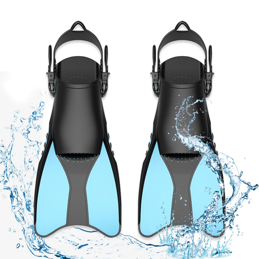 Schnorchelflossen, Flossen Verstellbar, schwimmflossen Herren Damen, taucherflossen Erwachsene, zum Trainingsschwimmflossen,Weiche Komfortable Vollfuß Schnorchel Flossen - Hellblau