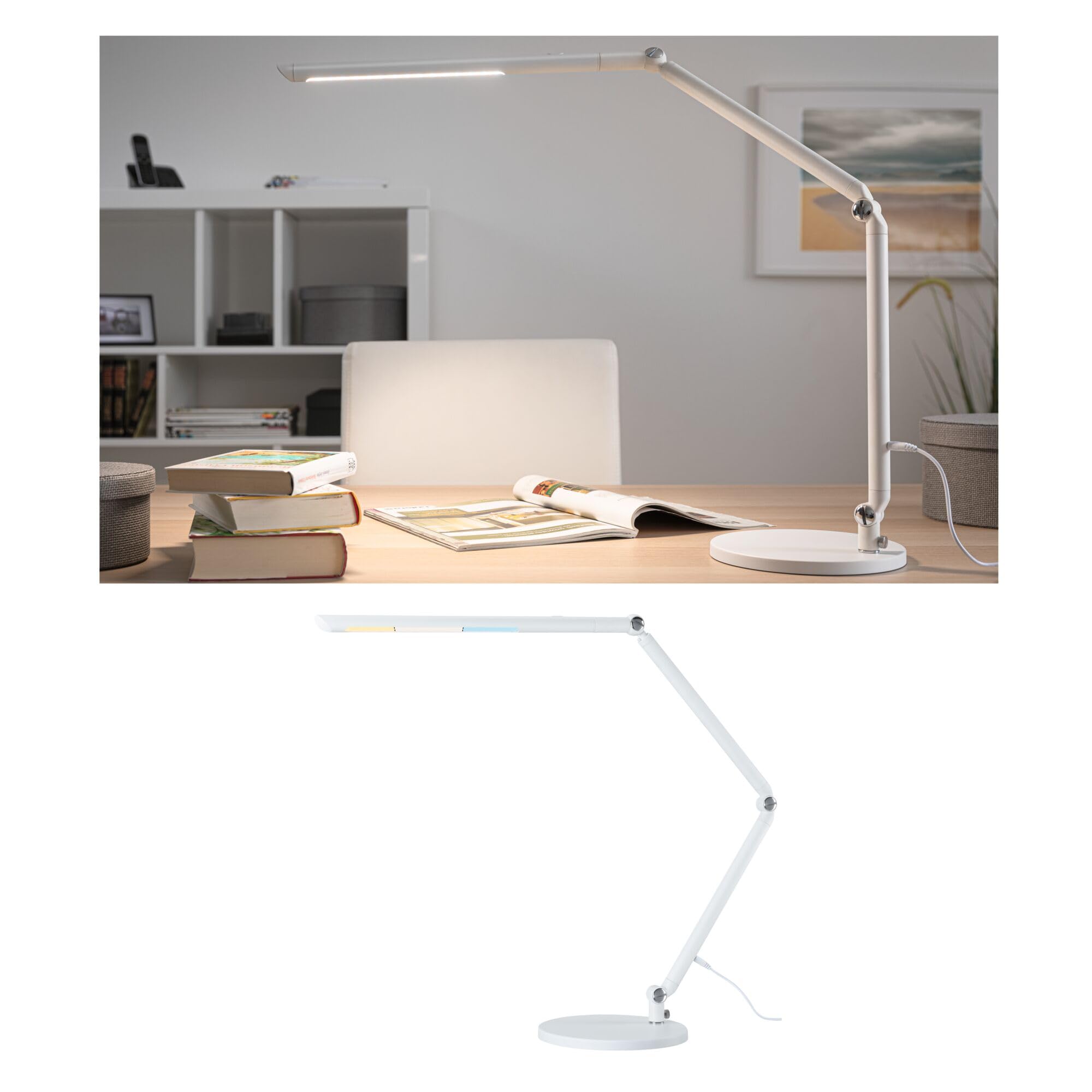 Paulmann 78911 Luminaria de escritorio LED FlexBar WhiteSwitch TunableWhite incl. lámparas auxiliares 1x10,6W, reg., blanco, luminaria sobremesa 3000K