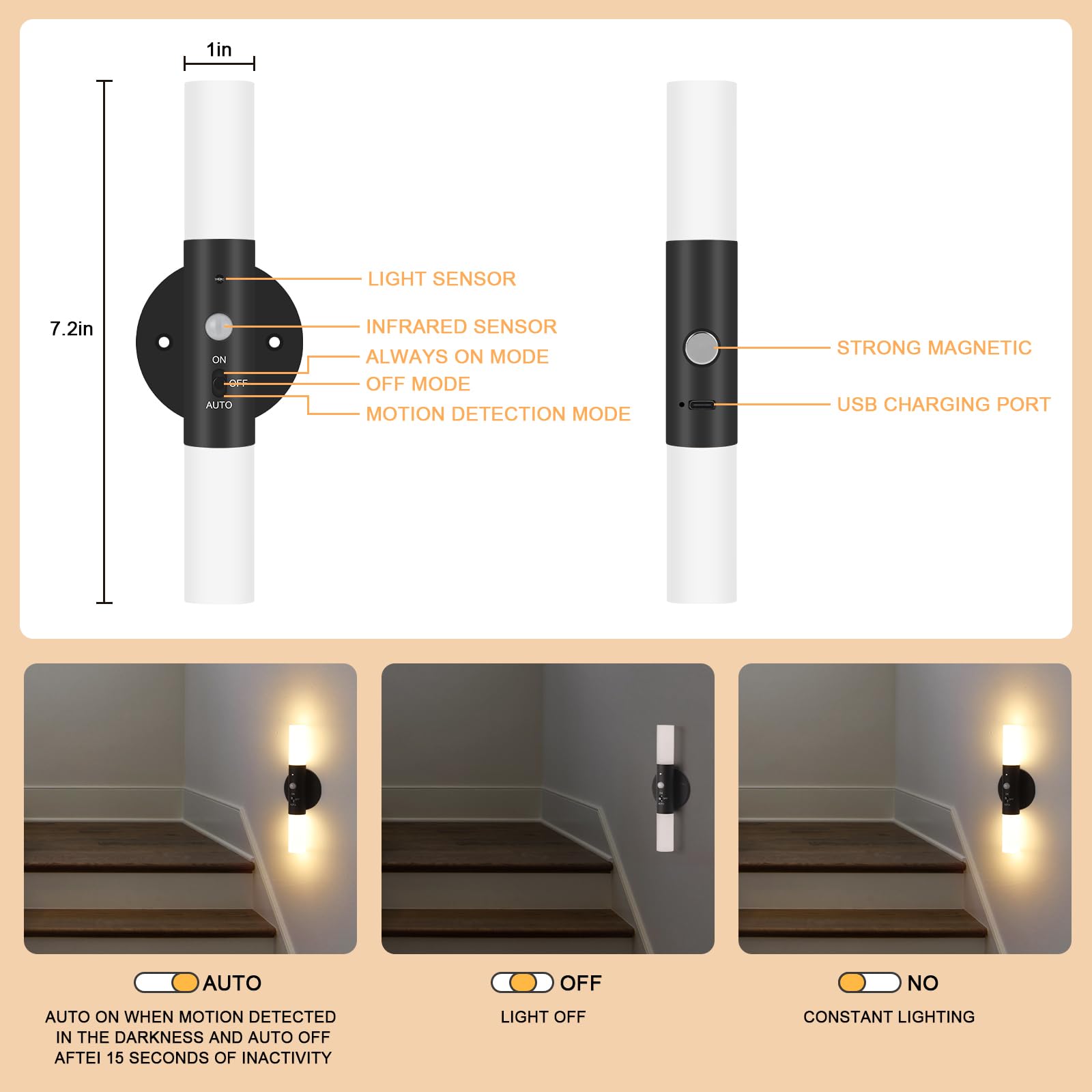 Bruine Houten Draadloze LED Wandlampen