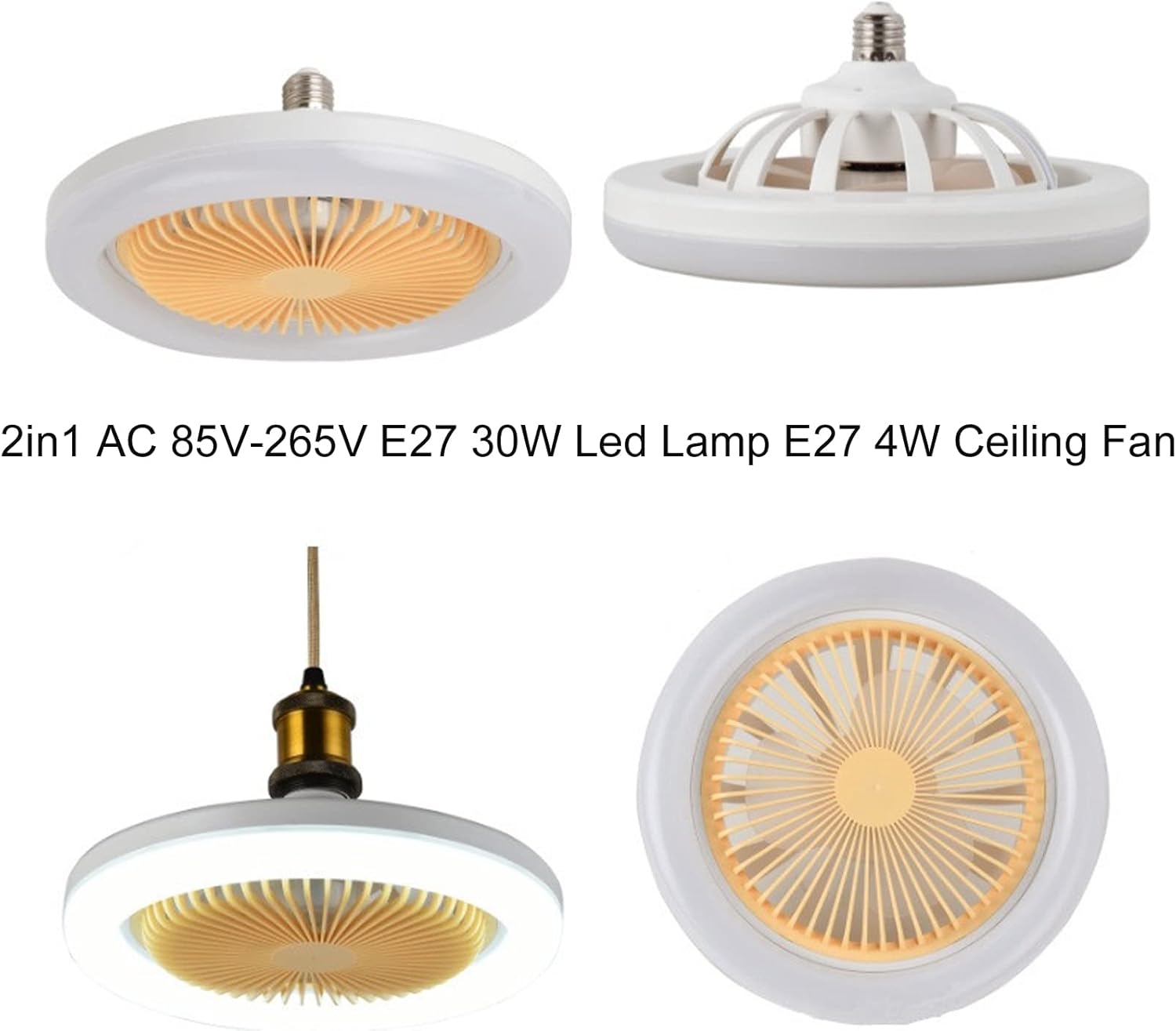Fan Lamp 85V-265V E27 LED Light 30W Ceiling Fan 3-Gear Adjustable for Home Office Bedroom Kitchen