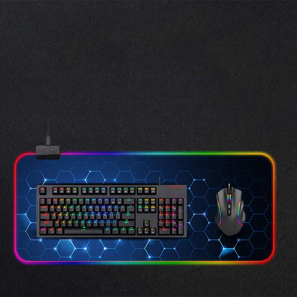 Alfombrilla De Ratón Led Grande for Juegos,Alfombrilla De Escritorio Colorida De Red con Modos De Iluminación RGB,Almohadilla De Juego Creativa,Alfombrilla De Mesa De Computadora Impermeable De Goma A