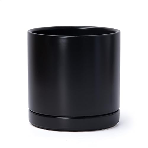 Maceta de Cerámica con Agujero de Drenaje y Platillo, Maceta Redonda con Forma Cilíndrica, Interior