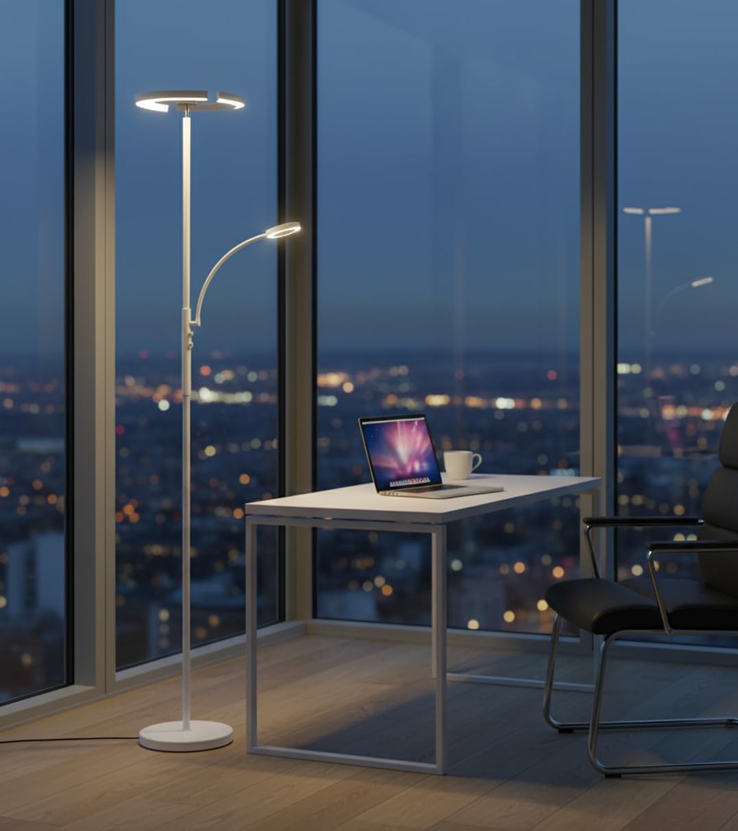 BEL AIR HOME - Lámpara de Pie de Salón IRIS - Led 20W+7W con Dimmer, 3000K 4000K 6500K, Diseño Moderno, Protección Ocular y Altura de 175.8cm (BLANCO)