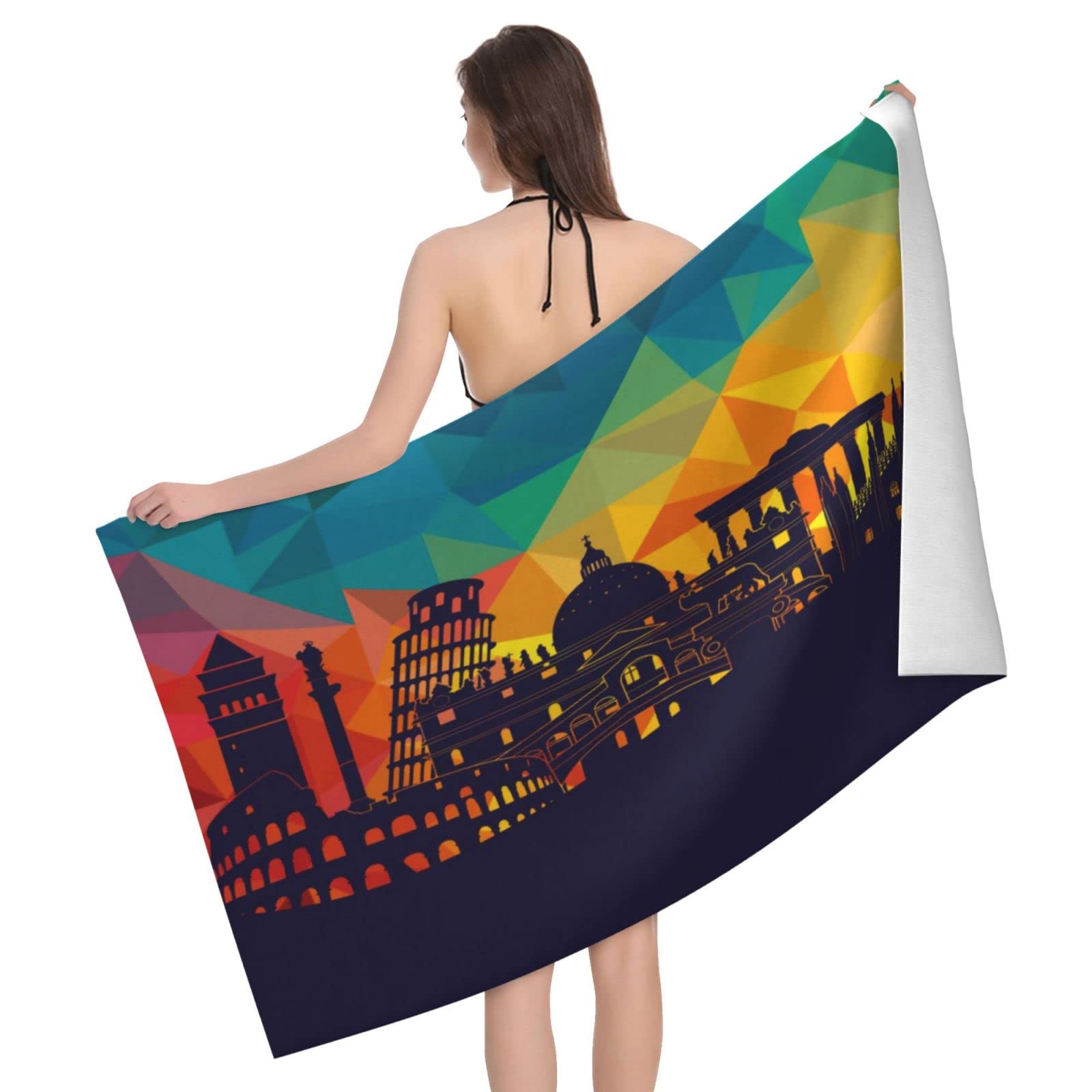 Lawenp Italy Attractions Jigsaw Beach Towel, Lightweight Sand Free Quick Dry Microfiber Absorbent Bath Towel for Kids, Adults, Swimming, Bath, Yoga, Pool, Travel, Camping 32"X52"