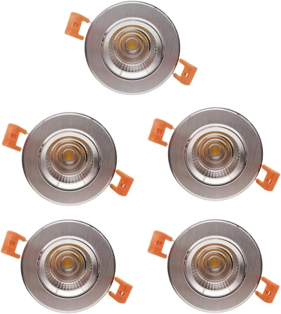 ONSSI Foco Downlight LED de Techo 5W,(Blanco Neutro,Pack 5) Redondo Ø85mm Marco Plateado Empotrado,Downlight Led Pequeño para Techo