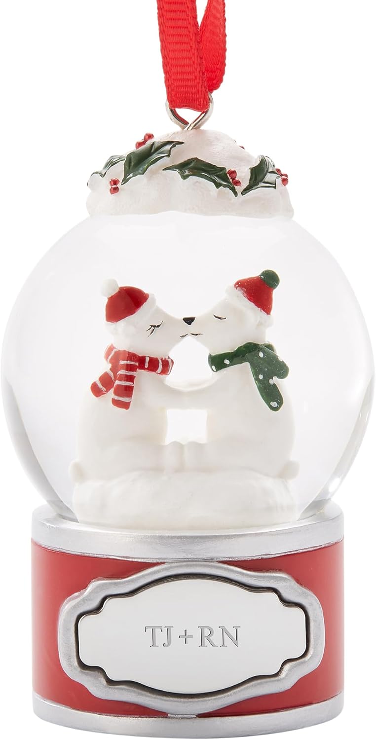 THINGS REMEMBERED Engraved Mini Polar Bears Kissing Snow Globe Ornament (Free Customization)