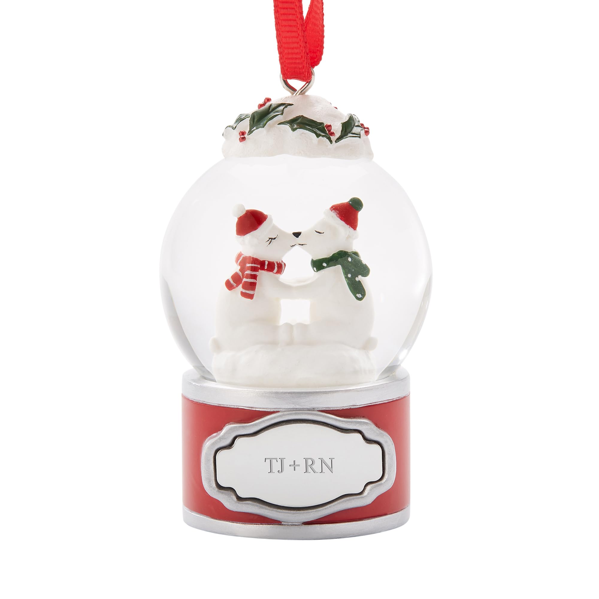 THINGS REMEMBERED Engraved Mini Polar Bears Kissing Snow Globe Ornament (Free Customization)