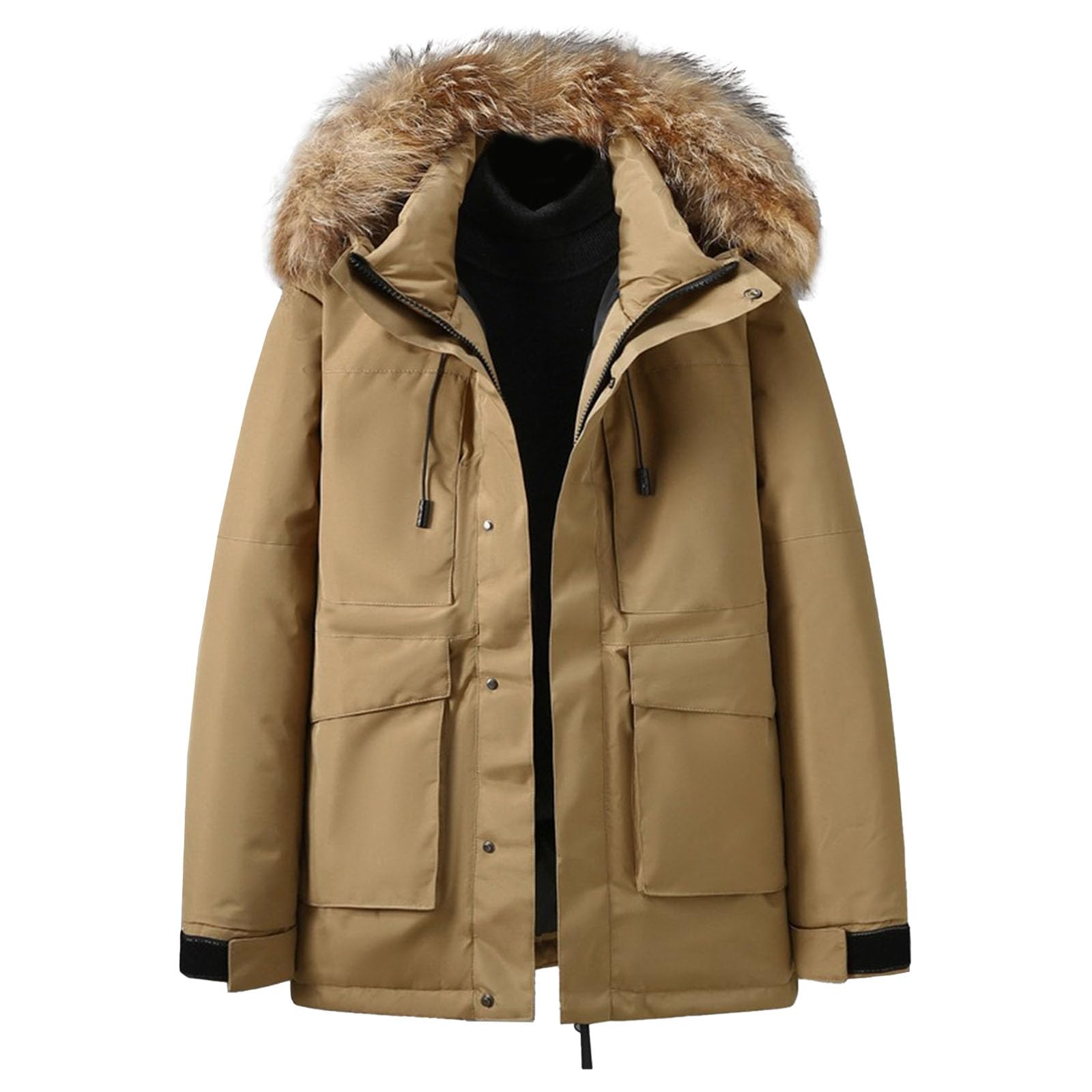 Chaqueta de invierno tipo parka gruesa para hombre, con capucha, impermeable, con cremallera y acolchada.