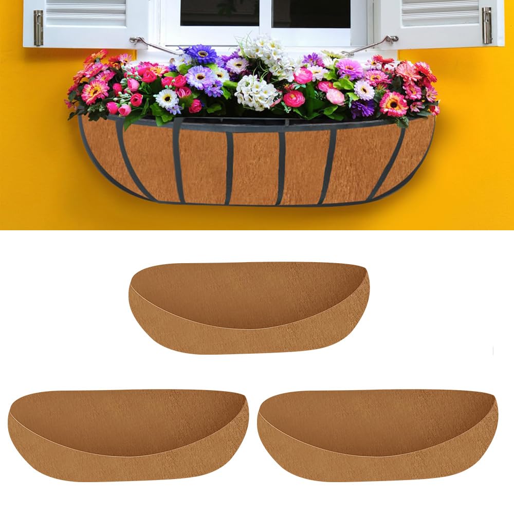 KBIBCK 3 Pcs Fabric Window Box Liners, 24 Inch Felt Trough Planter Liners, Felt Window Box Linerss, Flower Basket Liner, Non-Woven Hanging Plant Liner for Planters Garden Fence Flowers (Reddish Brown)