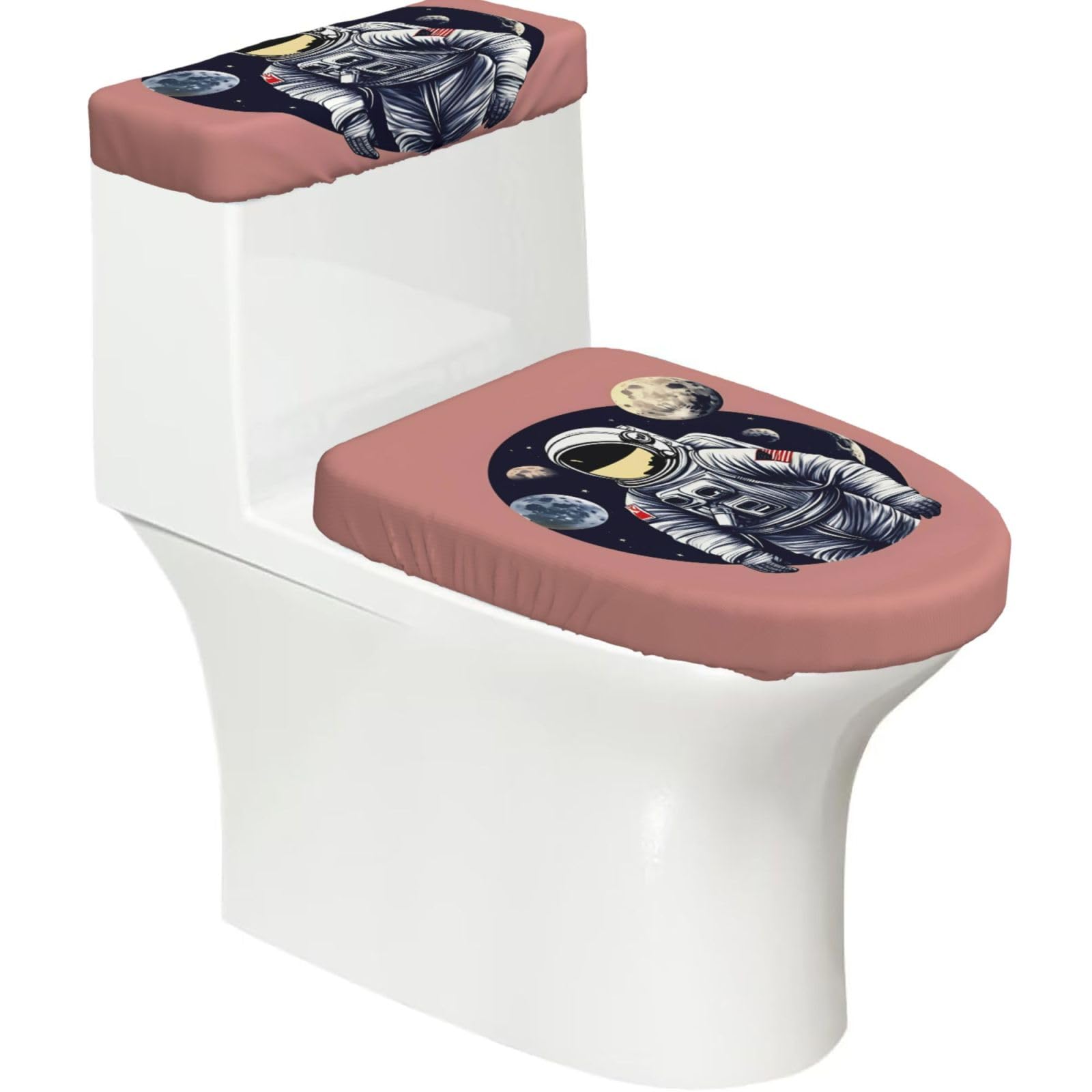 Astronaut On The Moon 1 Print Stretch Toilet Covers Set, Polyester Covers Replacement For Fits Most Size Lids Bathroom Decor