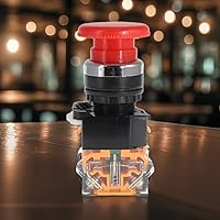 Vista 2 de Interruptor de botón de emergencia, cabeza de hongo rojo, para equipos domésticos o industriales, salas de operaciones, cajas de distribución, NO