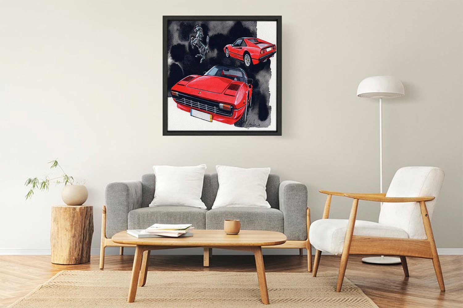 VERRE ART Printed Framed Canvas Painting for Home Decor Office Wall Studio Wall Living Room Decoration (22x22inch Black Floater) - Ferrari 308 Gtsi