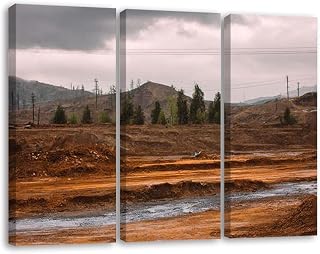 3 Panels Canvas Wall Art landscape red soil polluted copper mining factory Karabash Poster Print On Canvas Artworks for Office Home Living Room Decor Framed Ready to Hang 16"x32"x3pcs