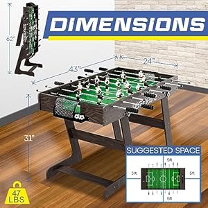SereneLife Full Size Foosball Table, 48" Foose Ball Set with 2 Mini Footballs, Score Keeper, Solid and Sturdy Legs, Soccer Table for Home, Family, Kids, Adults - Foldable or Standard SereneLife Full Size Foosball Table 48 Foose Ball Set with 2 Mini Footballs Score Keeper Solid and Sturdy Legs Soccer Table for Home Family Kids Adults Foldable or Standard