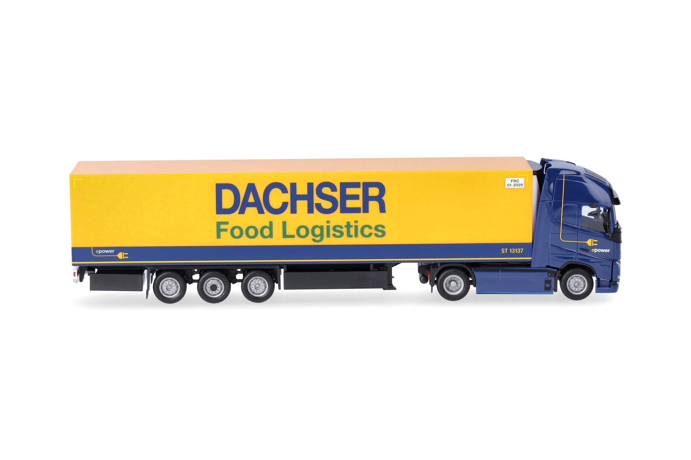 Herpa LKW Modell Volvo FH GL XL 2020 Electric Kühlkoffer-Sattelzug Dachser Food Logostics, Miniatur im Maßstab 1:87, Sammlerstück, Made in Germany, Kunststoff, Blau