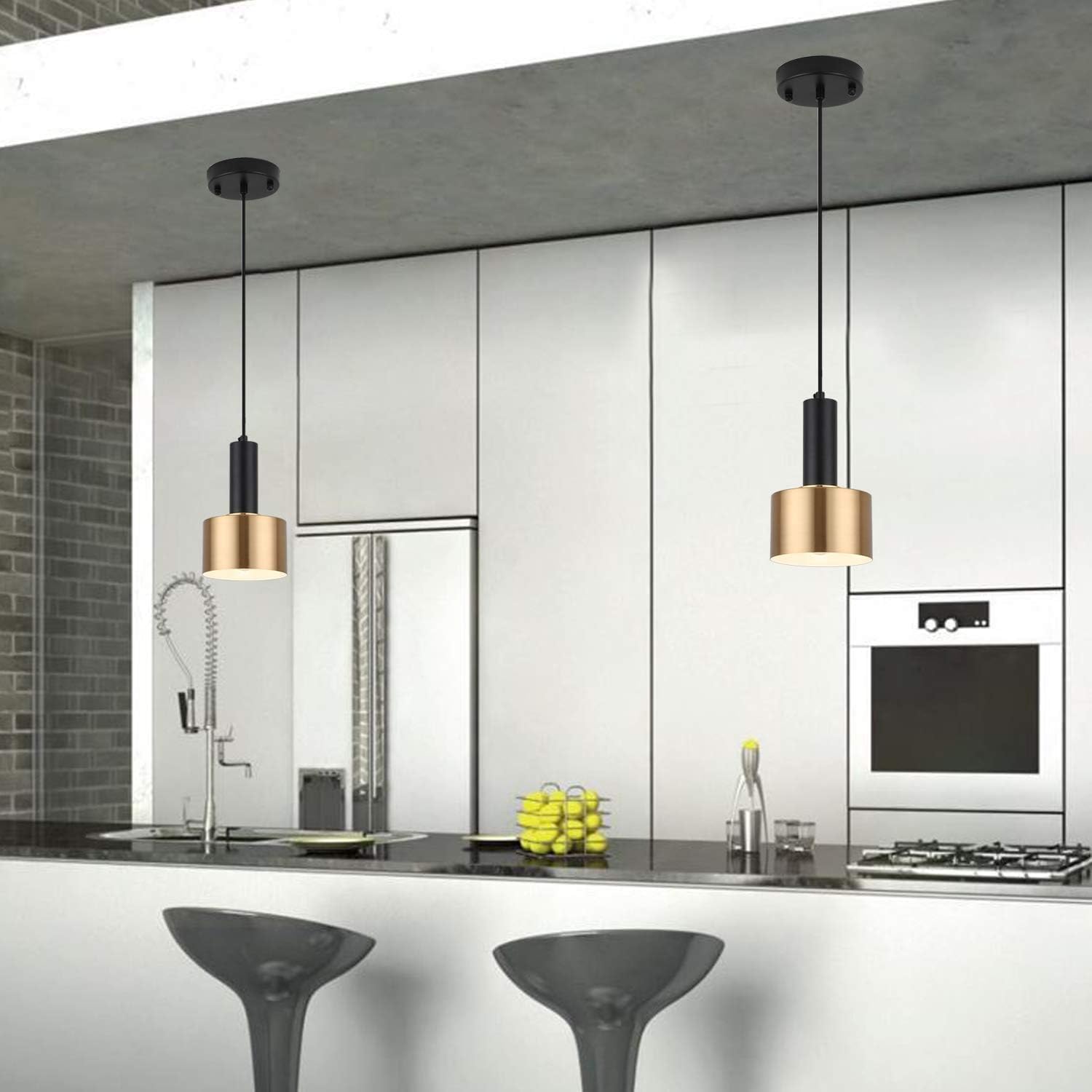 E26 Pendant Light Fixture - Modern Gold & Black Hanging Light for Kitchen Island, Dining Room, Bedroom, Living Room - Adjustable Nordic Style Chandelier