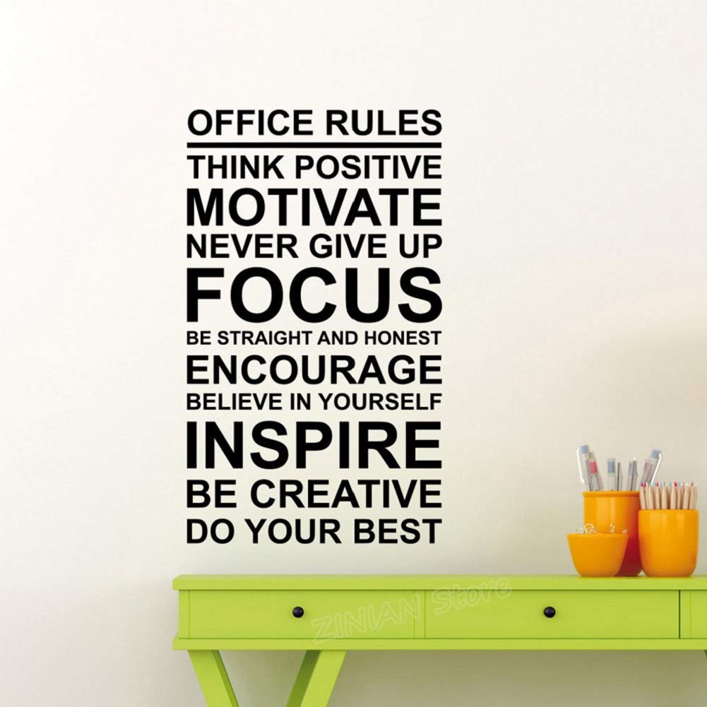 ch.kwok Office Rules Poster Wall Decal Work Motivation Quote Sign Think Positive Focus Teamwork Vinyl Sticker Art Business Decor (Black)