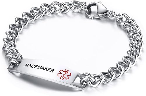 Miniatura 35 de VNOX Pulsera de identificación de alerta médica, pulsera de emergencia de acero inoxidable para hombre y mujer, 7.2/8/8.4 pulgadas *personaliza tu