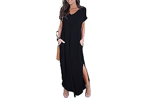 Women's Casual Loose Pocket Long Dress Short Sleeve Split Maxi Dresses