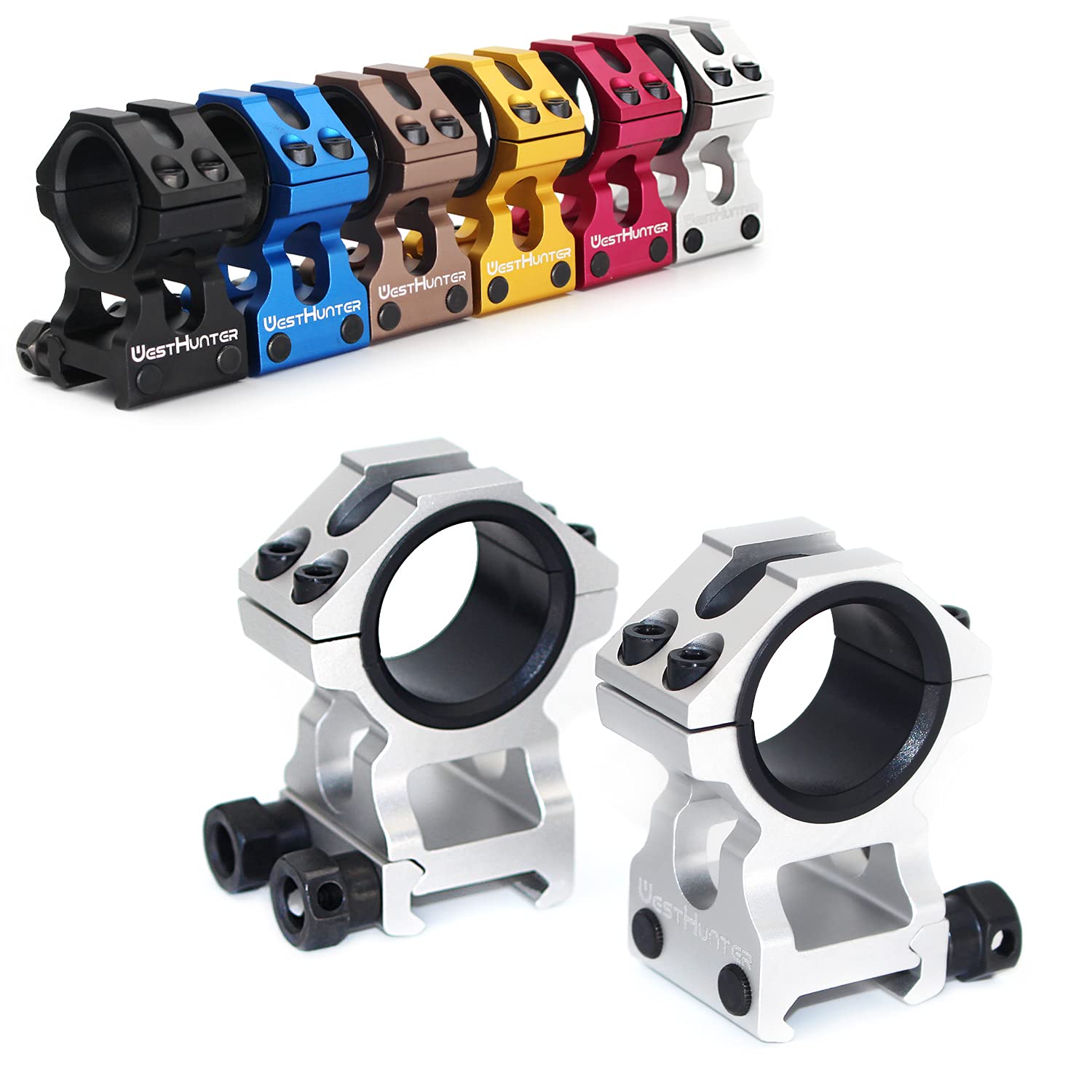 WestHunter Optics WH-5095 Anillas para Mira Telescópica, Exclusivamente para Actividades Deportivas | Silver, Altura Central de 36 mm