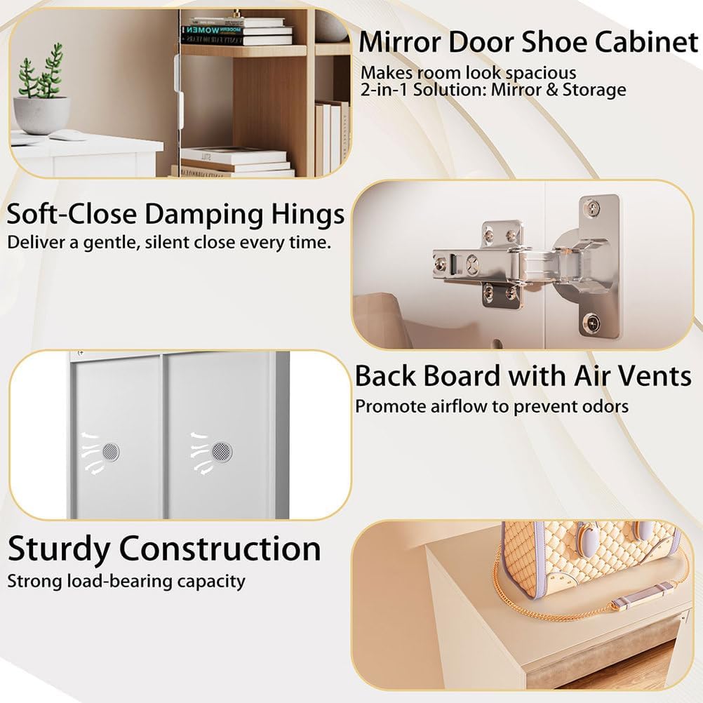 Tall Shoe Cabinet with Full-Length Mirror, 9-Tier Shoe Storage Organizer for Entryway, Bedroom & Closet, Adjustable Shelves for 28–36 Pairs, Soft-Close Doors, Ventilated & Space-Saving Design